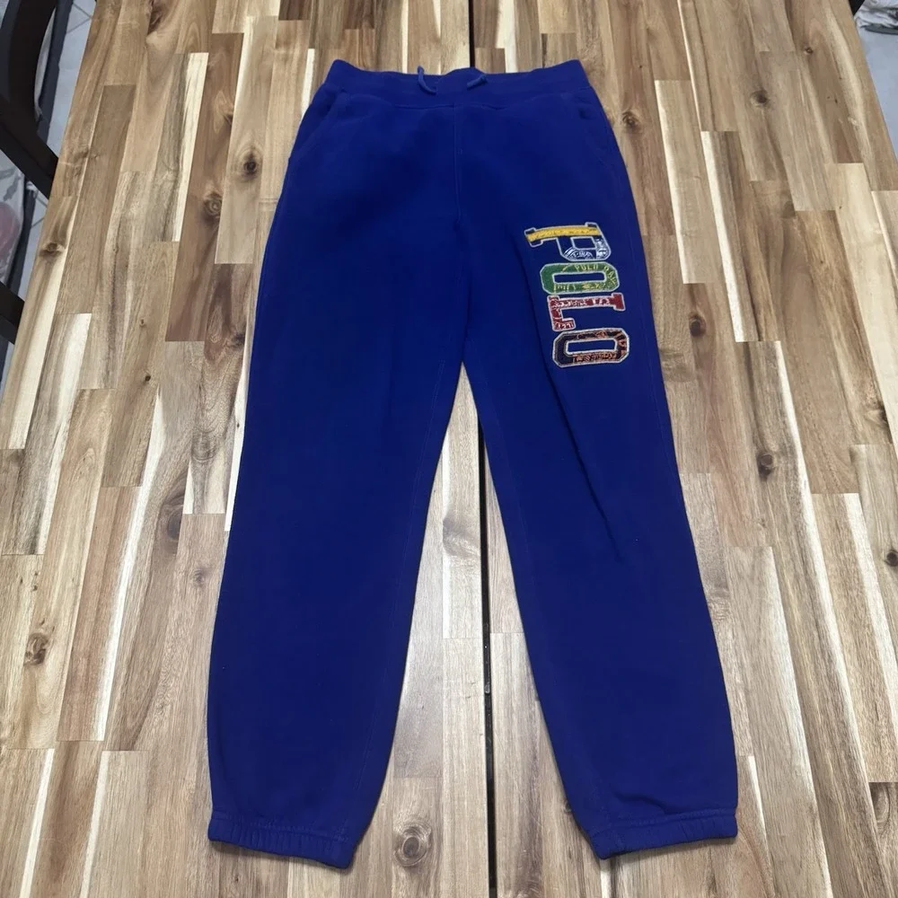 Polo Ralph Lauren Joggers Boys M 10-12 Blue Fleece Spell‎ Out Tapered Preppy
